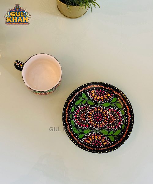 Green & Black Semi Circle Truck Art Handpainted Tea Set