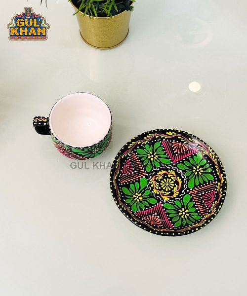 Green & Black Triangular Truck Art Handpainted Tea Set