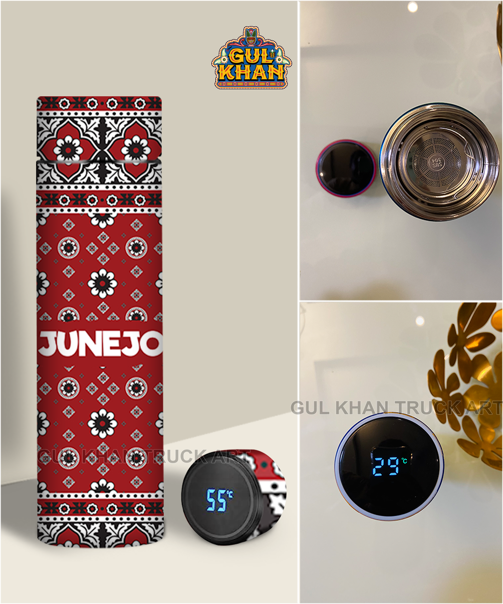 Printed Travel Bottle Customized Ajrak White Design