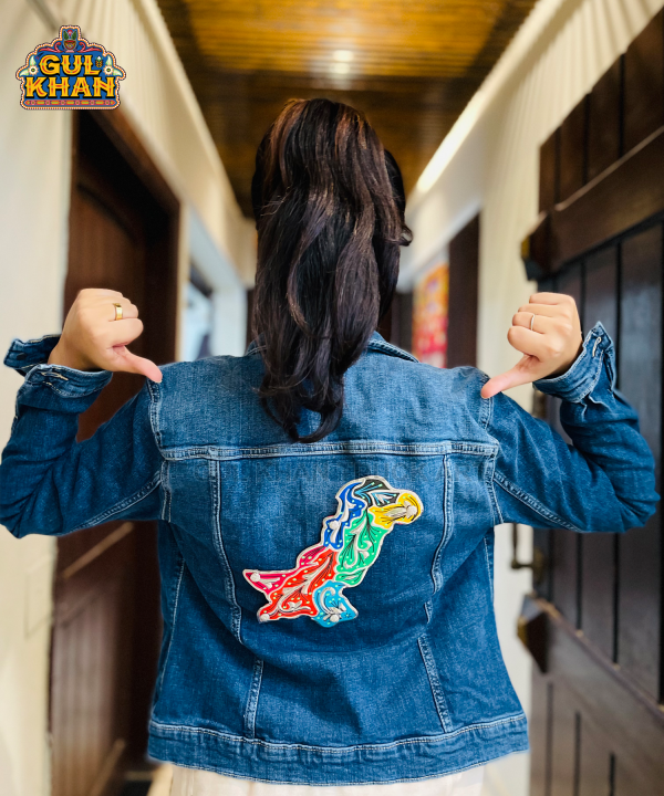 Dark Blue Denim Jacket With Map Design 001