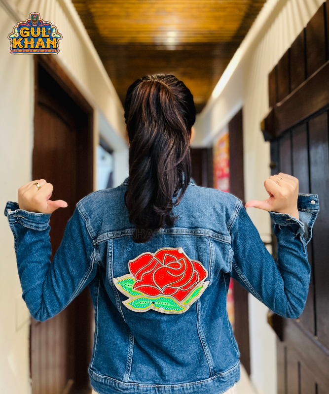 Dark Blue Denim Jacket With Peacock Design 005