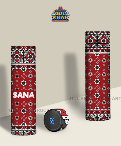 Printed Travel Bottle Customized Ajrak White Design
