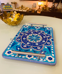 Chamakpatti Tray Blue Pottery (Stainless Steel Handle)
