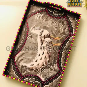 Gray Scale Tray Wooden Hand Painted 0048